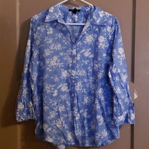 Blueand with 3/4 sleeve button down top